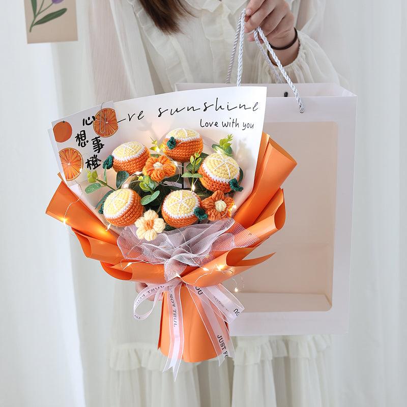 Knitted Wool Simulation Fruit Bouquet Persimmon Orange Bouquet