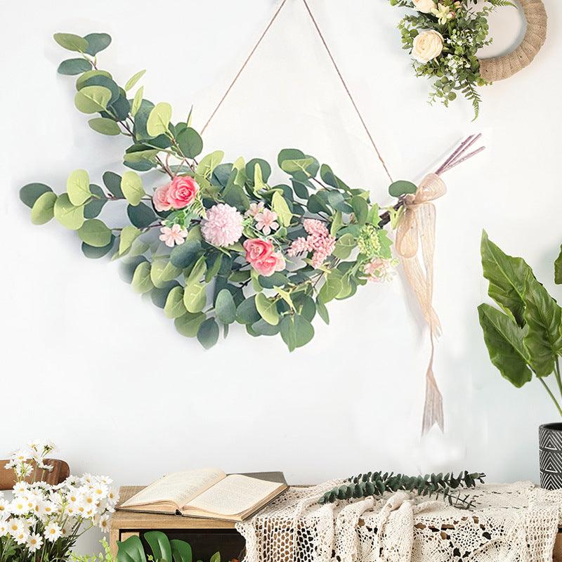 Simple artificial flower eucalyptus leaf lintel floral decoration