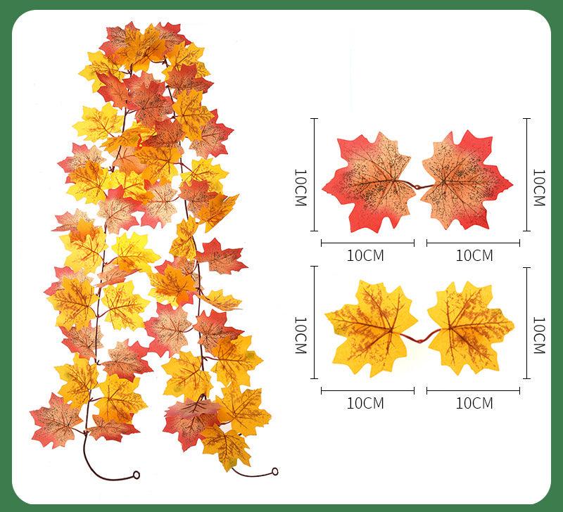 Simulation maple rattan fake red maple autumn high-end leaves Christmas dress up window ceiling wall decoration leaves