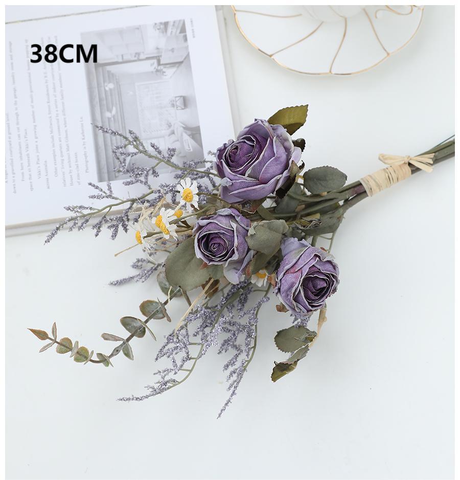 Simulated rose and daisy bouquet decoration for living room dining table