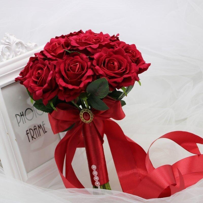 Bridal hand bouquet Red velvet rose hand bouquet Faux hand bouquet