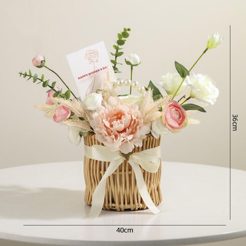 French Flower Basket Handheld Woven Basket Flower Arrangement Bedroom Decorations