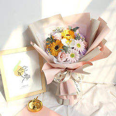 Sunflower bouquet simulation rose flower photo hand bouquet