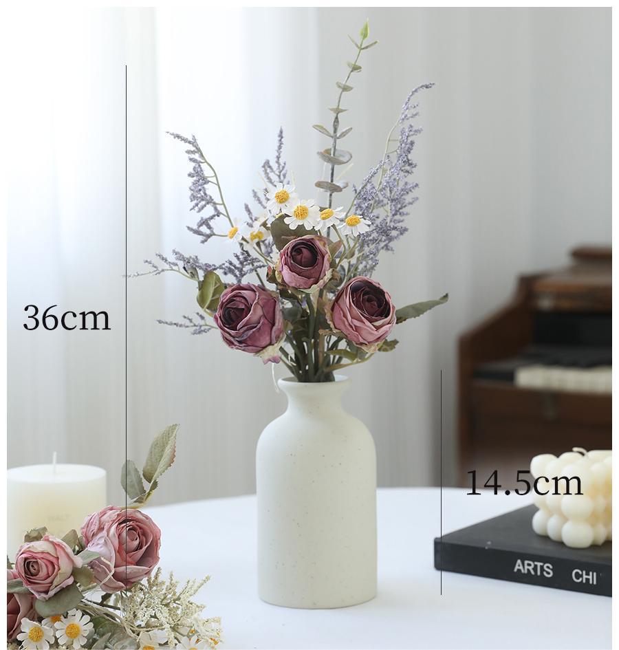 Simulated rose and daisy bouquet decoration for living room dining table