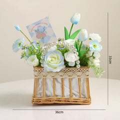 French Flower Basket Handheld Woven Basket Flower Arrangement Bedroom Decorations