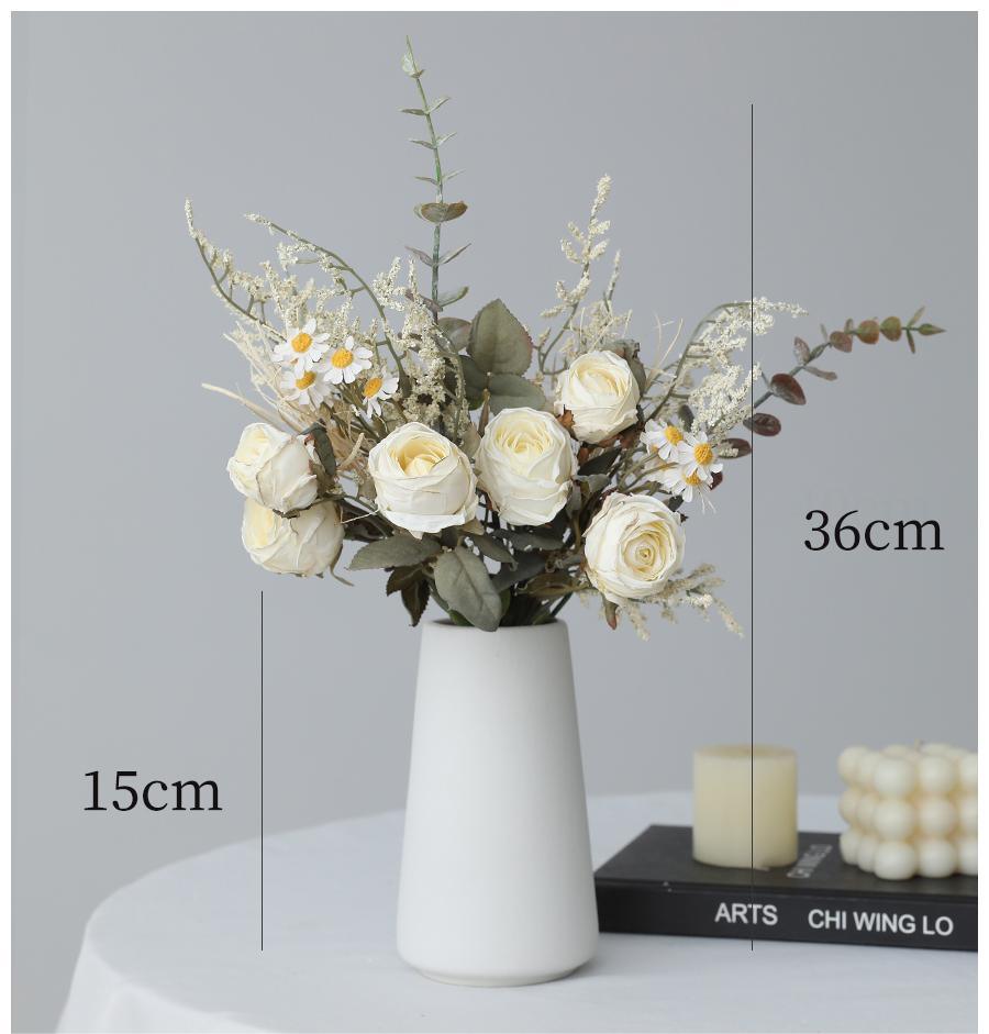 Simulated rose and daisy bouquet decoration for living room dining table