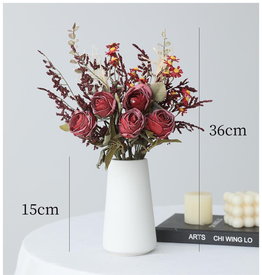 Simulated rose and daisy bouquet decoration for living room dining table