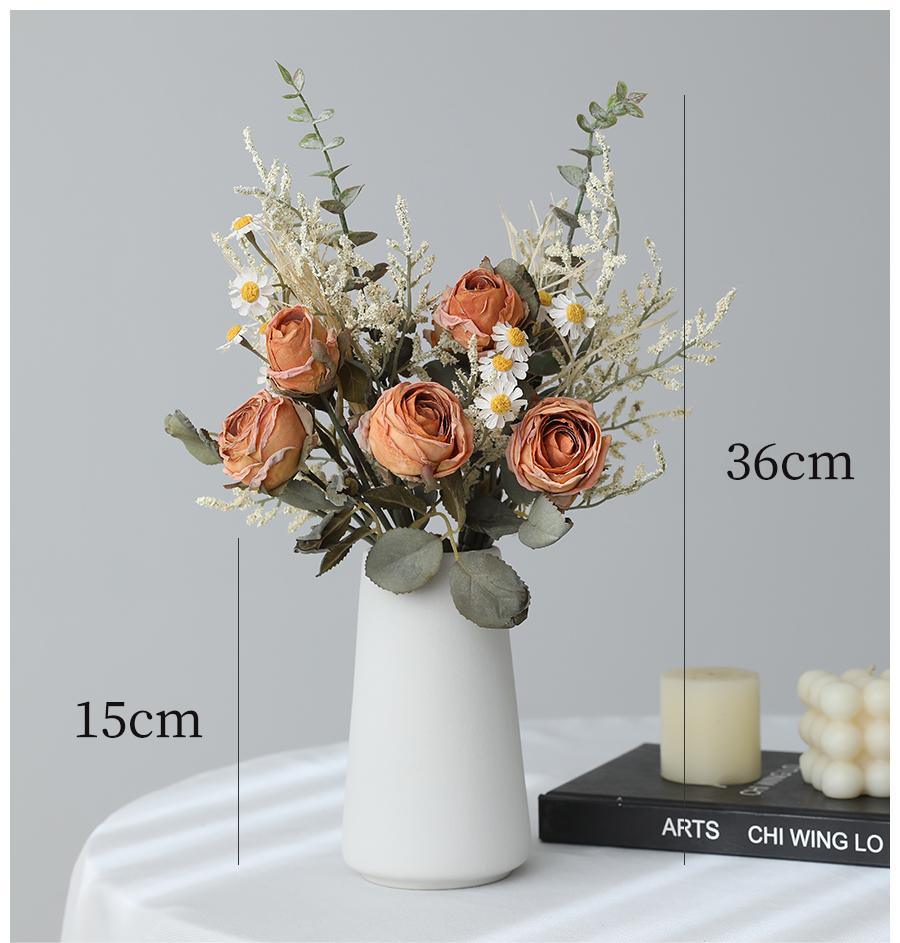 Simulated rose and daisy bouquet decoration for living room dining table