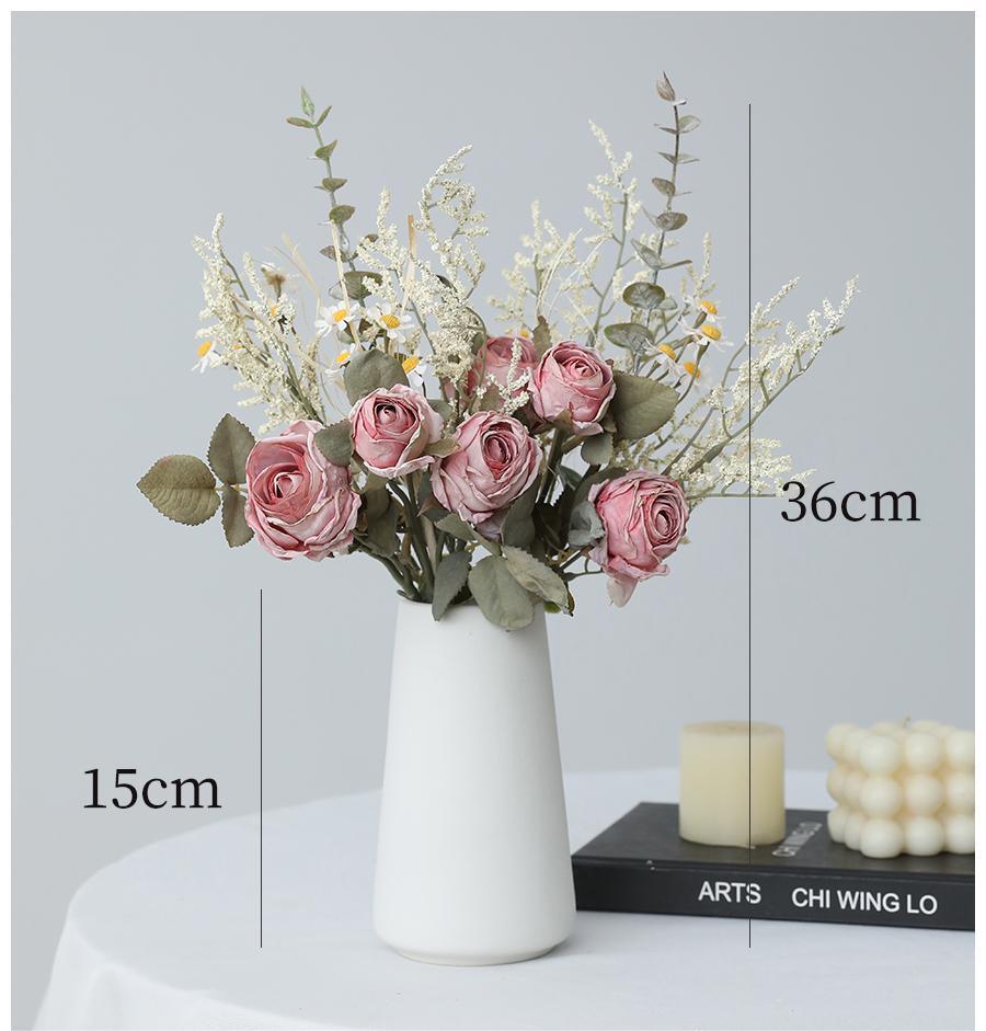 Simulated rose and daisy bouquet decoration for living room dining table