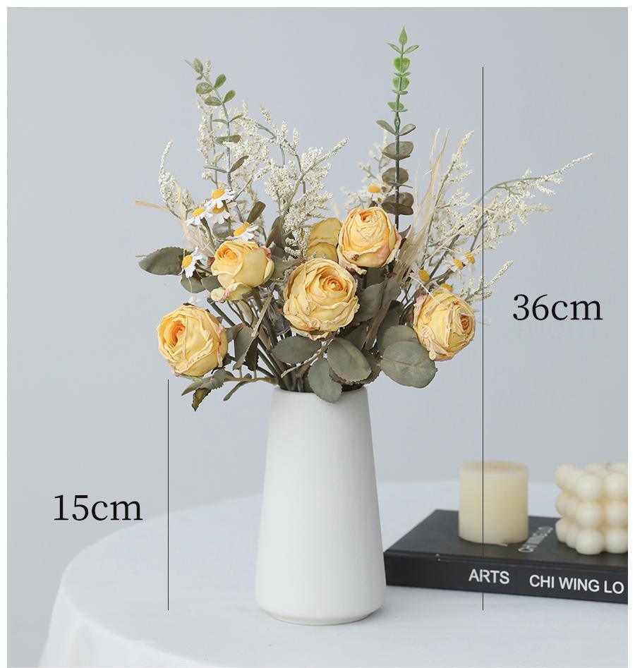 Simulated rose and daisy bouquet decoration for living room dining table