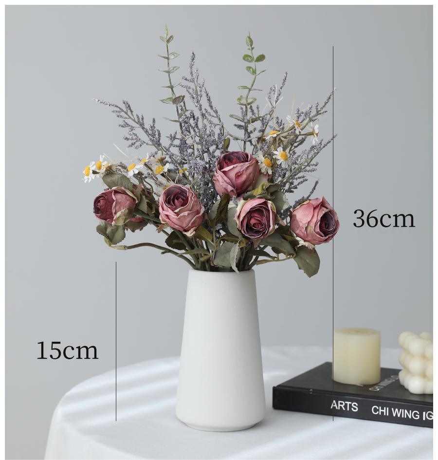 Simulated rose and daisy bouquet decoration for living room dining table