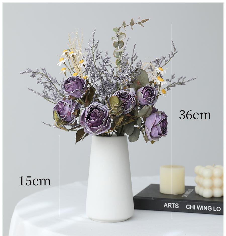 Simulated rose and daisy bouquet decoration for living room dining table