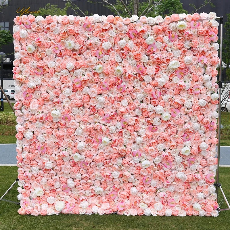 Wedding Pink White Rose 5D Artificial Flower Walls