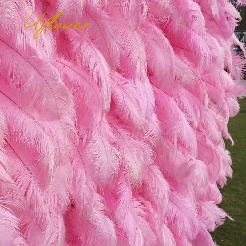 Wedding Pink Ostrich Feather Artificial Flower Wall