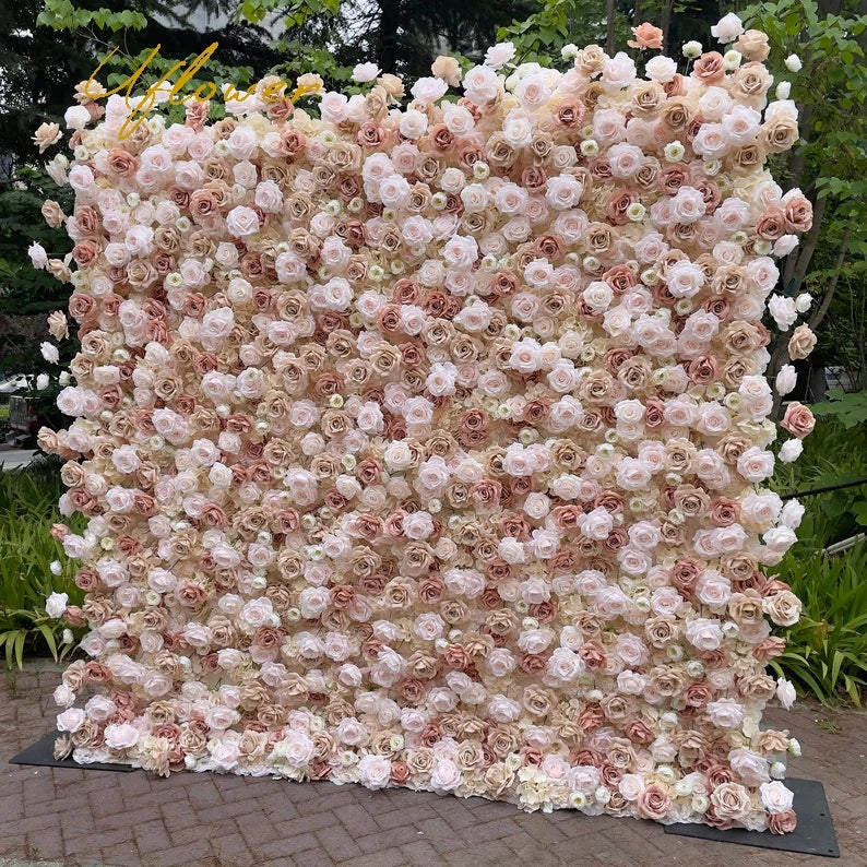 5D Champagne Brown Artificial Flower Wall Backdrop