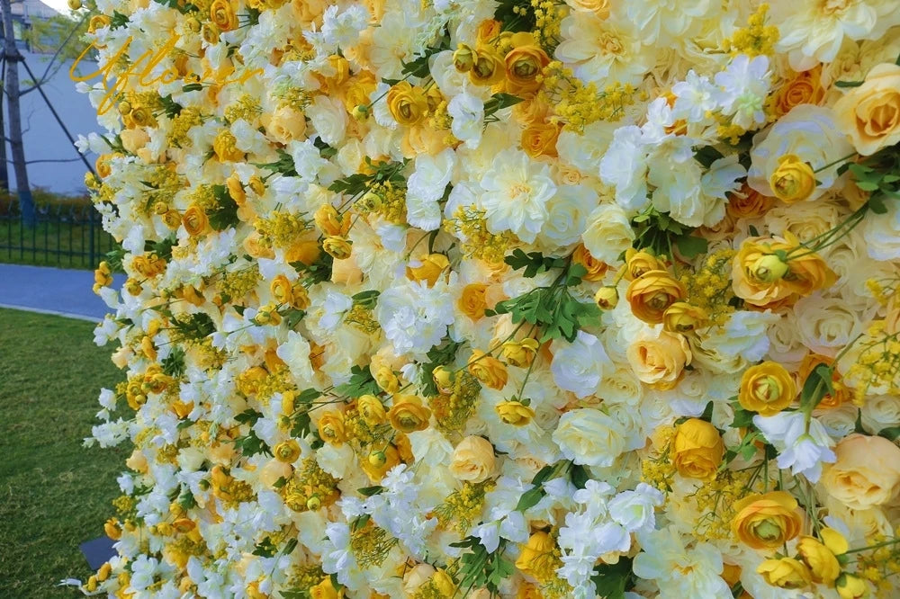 Wedding Yellow White Rose 5D Artificial Flower Wall