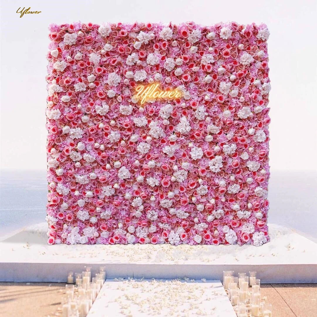 Wedding White Pink Rose 5D Artificial Flower Walls