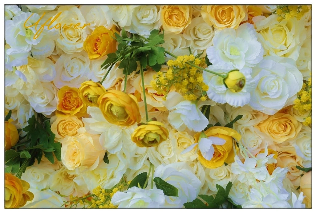 Wedding Yellow White Rose 5D Artificial Flower Wall