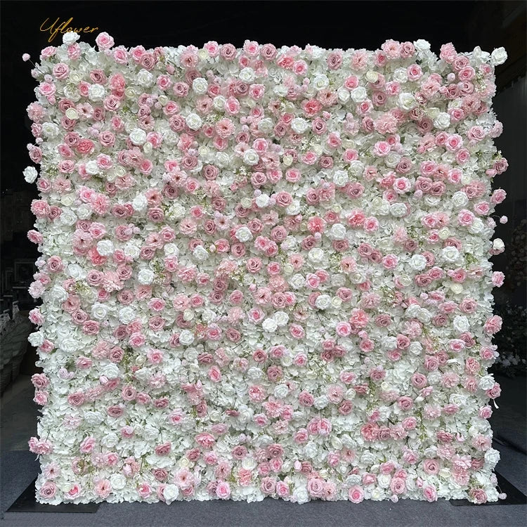 Wedding Pink White Rose 5D Artificial Decorative Flower Wall