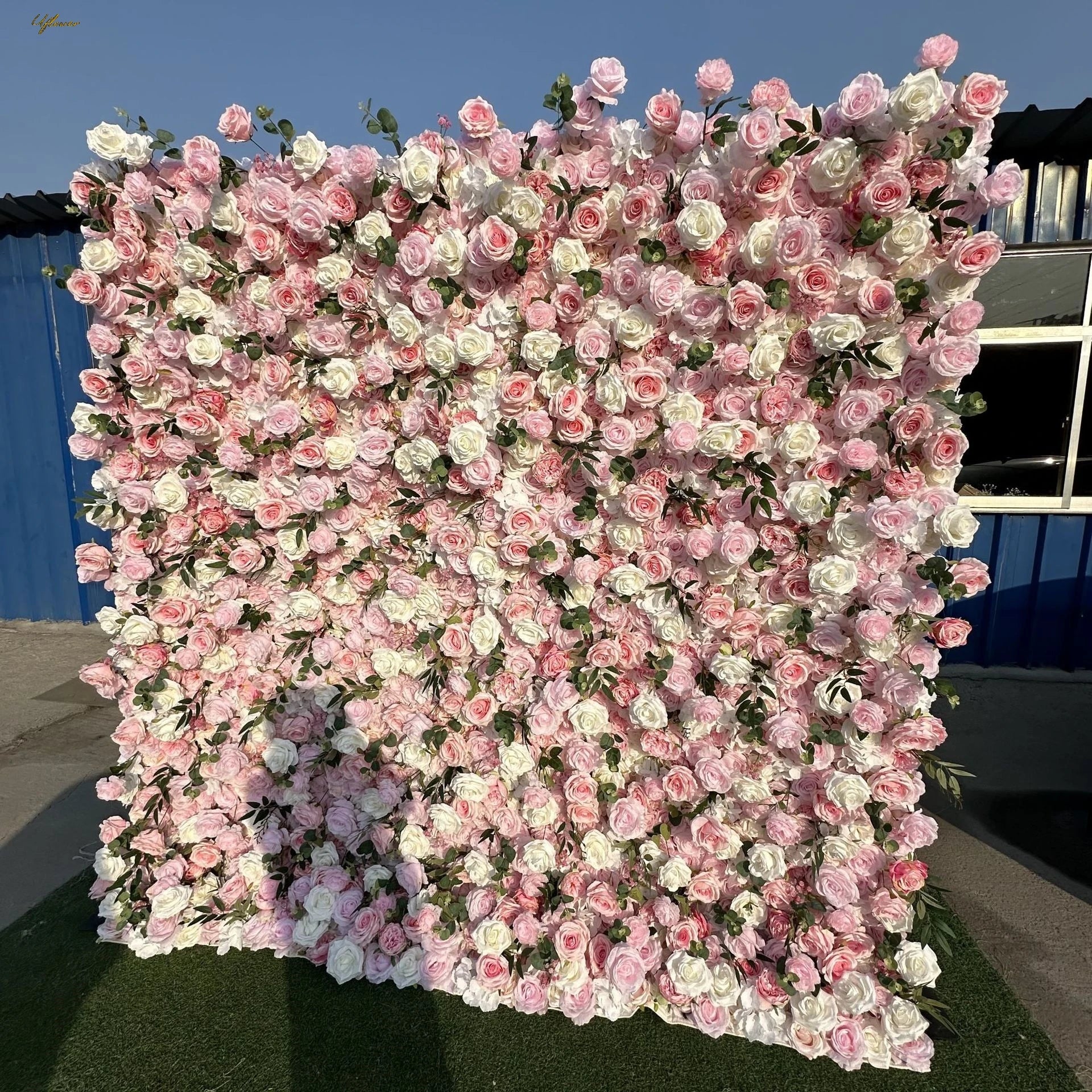 Wedding Pink White Rose 5D Artificial Flower Wall Decor