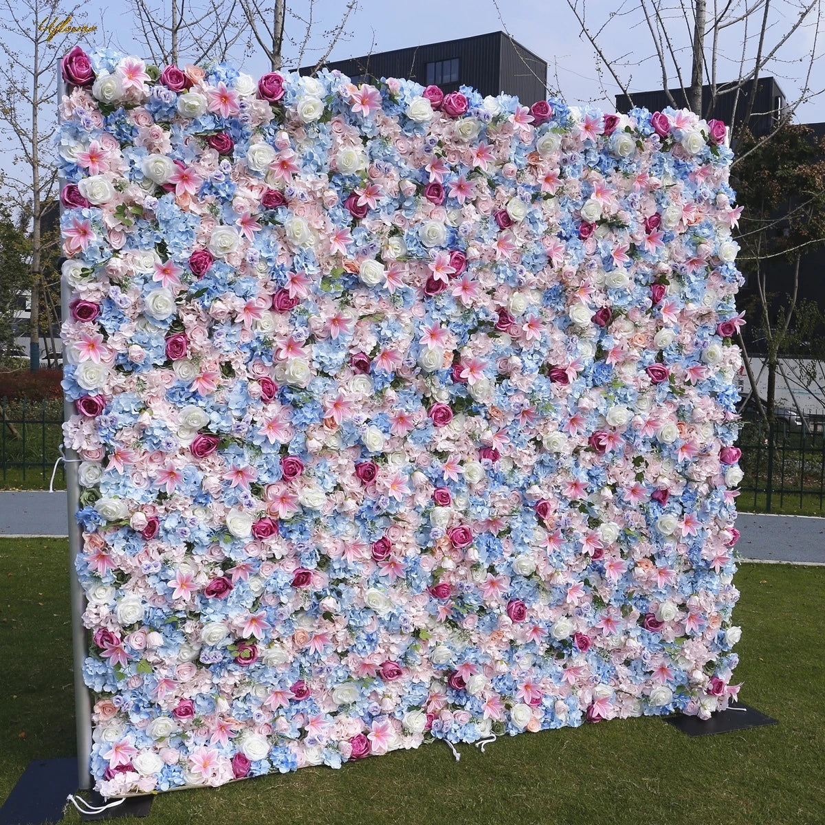 Wedding Pink Blue Rose 5D Artificial Flower Wall