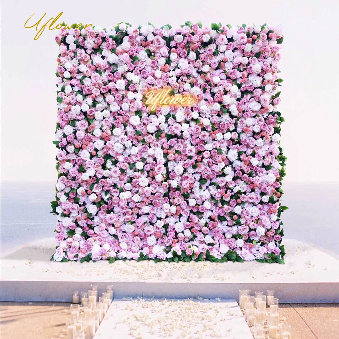 Wedding Pink White Rose 5D Artificial Flower Wall