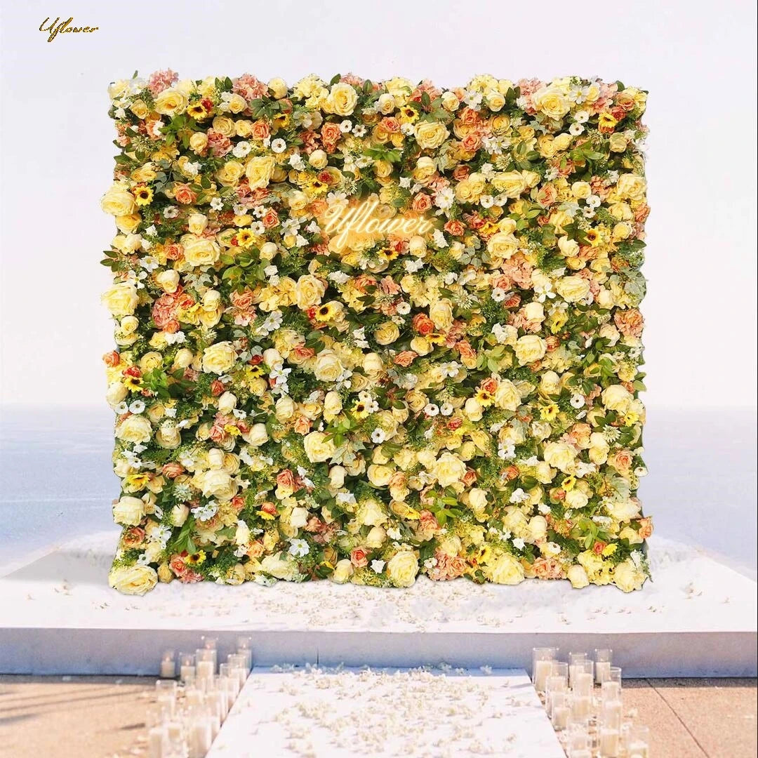 Wedding Yellow Green Rose Artificial Flower Wall