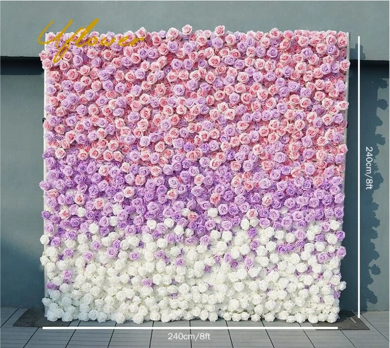 5D Luxury Pink and Purple Gradient Rose Artificial Flower Wall