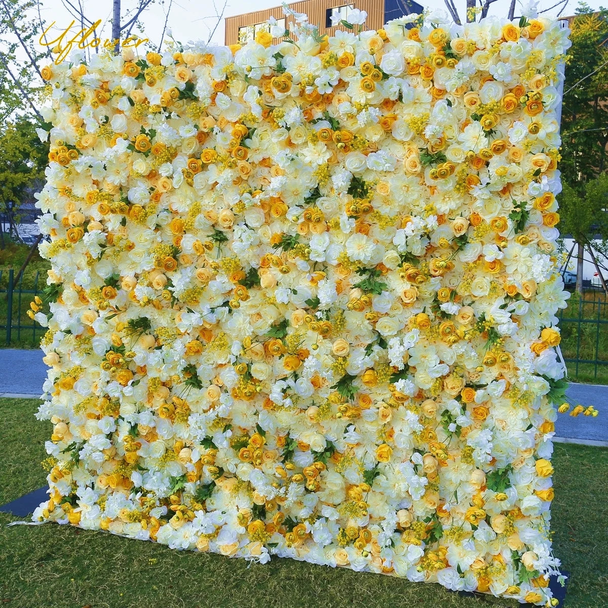 Wedding Yellow White Rose 5D Artificial Flower Wall