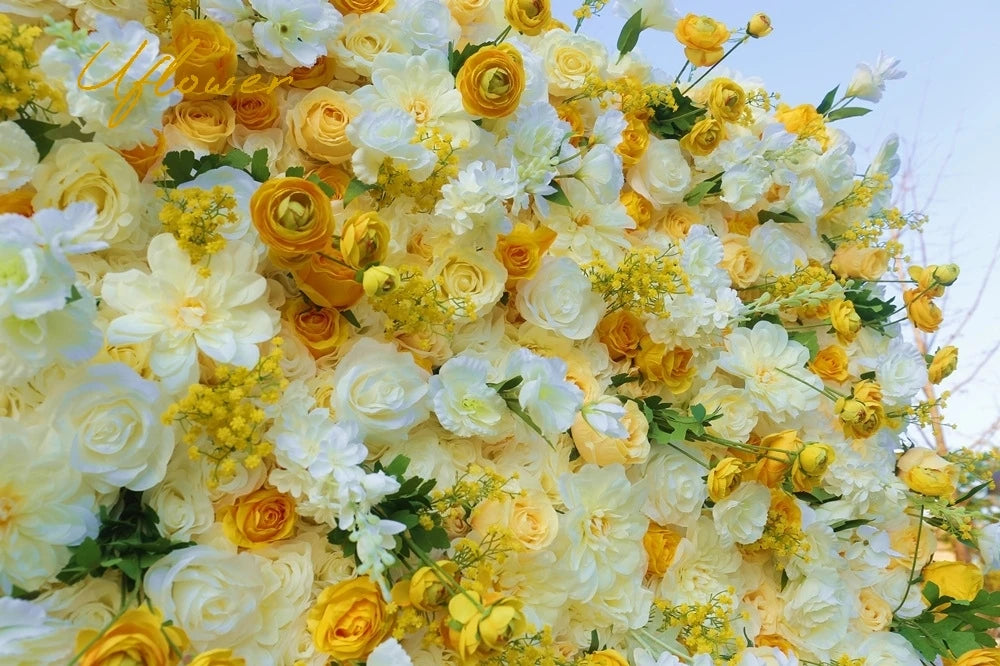 Wedding Yellow White Rose 5D Artificial Flower Wall