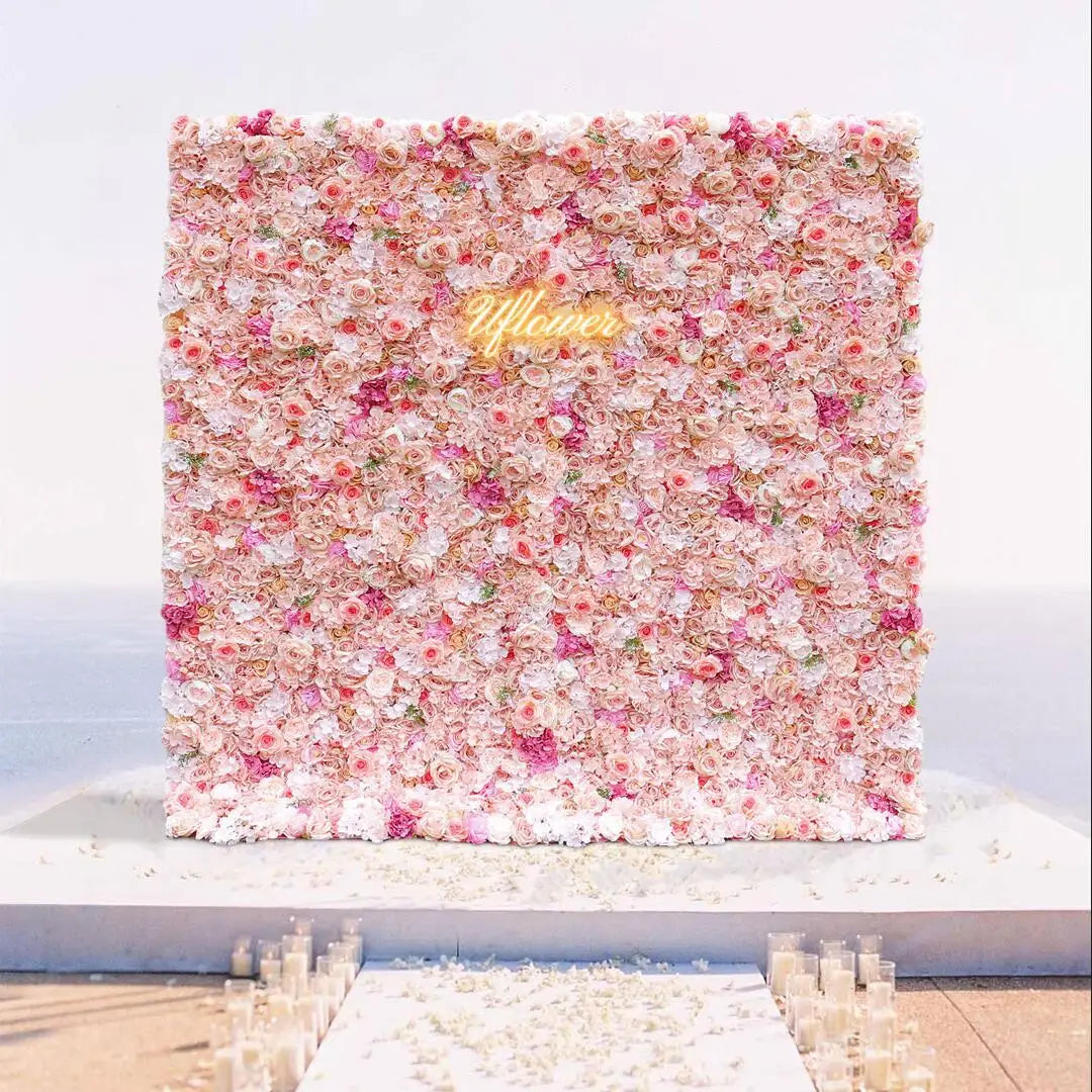 Wedding Pink Rose 5D Artificial Flower Wall
