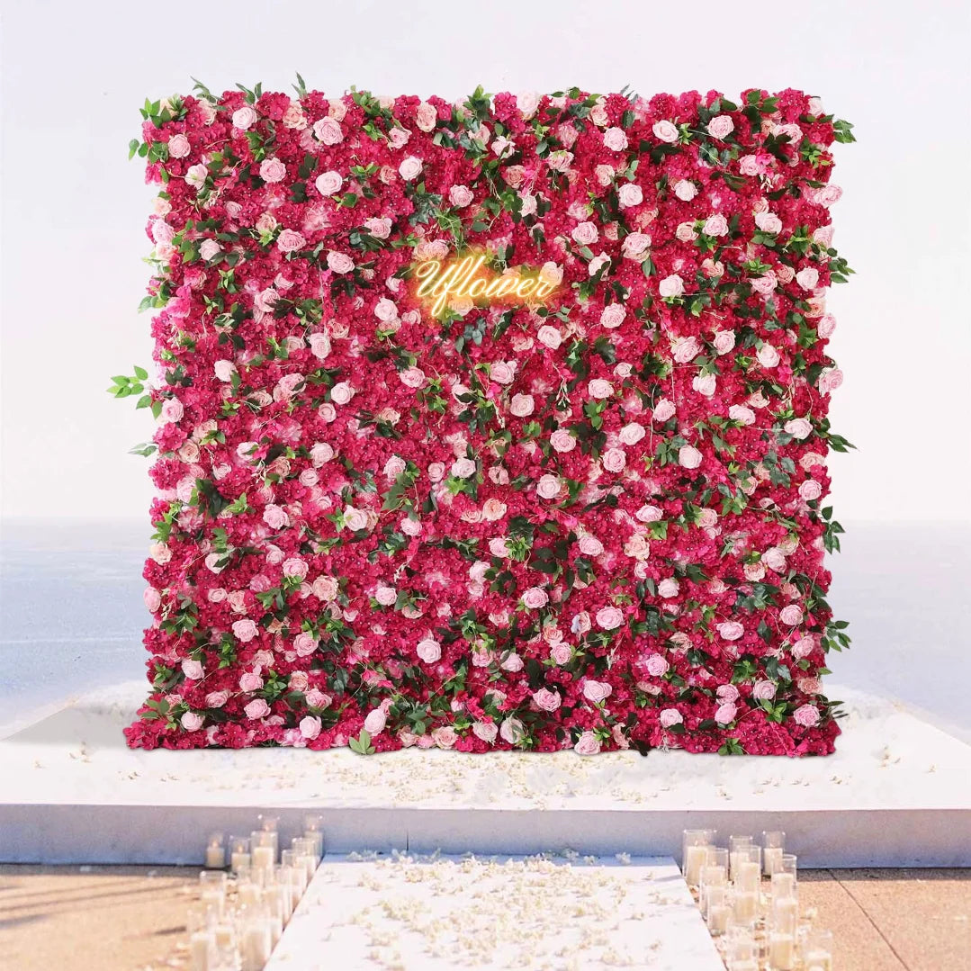 Wedding Red Pink Rose 5D  Artificial Flower Wall Backdrop