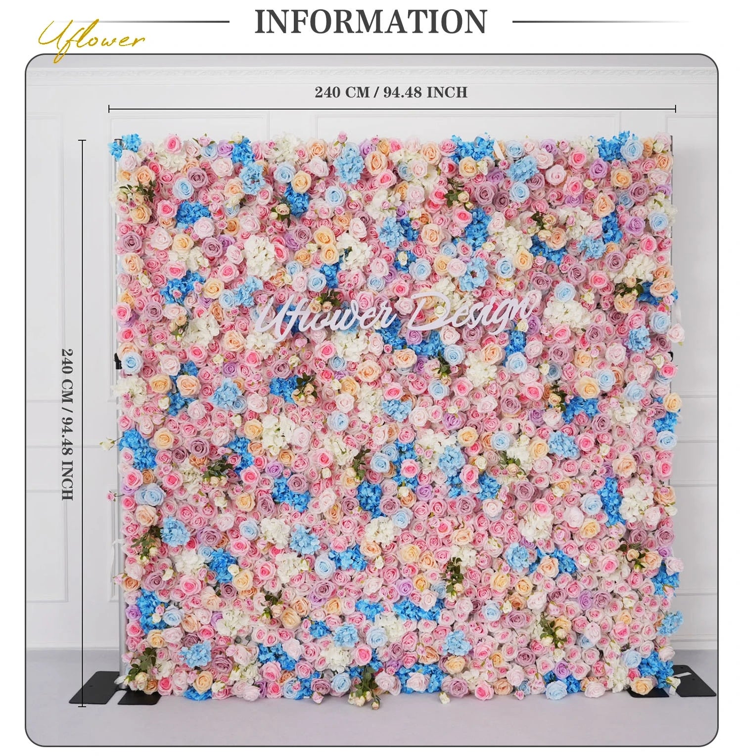 Pink Blue 5D Rose Artificial Flower Wall Backdrop