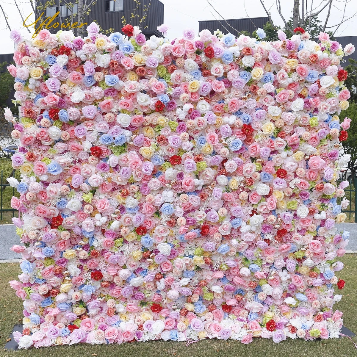 Colorful Rose Artificial Flower Wedding Decorations Wall