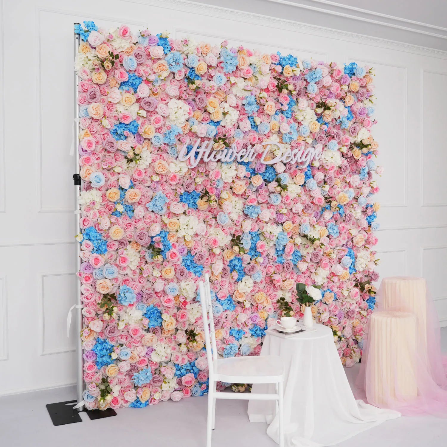 Pink Blue 5D Rose Artificial Flower Wall Backdrop