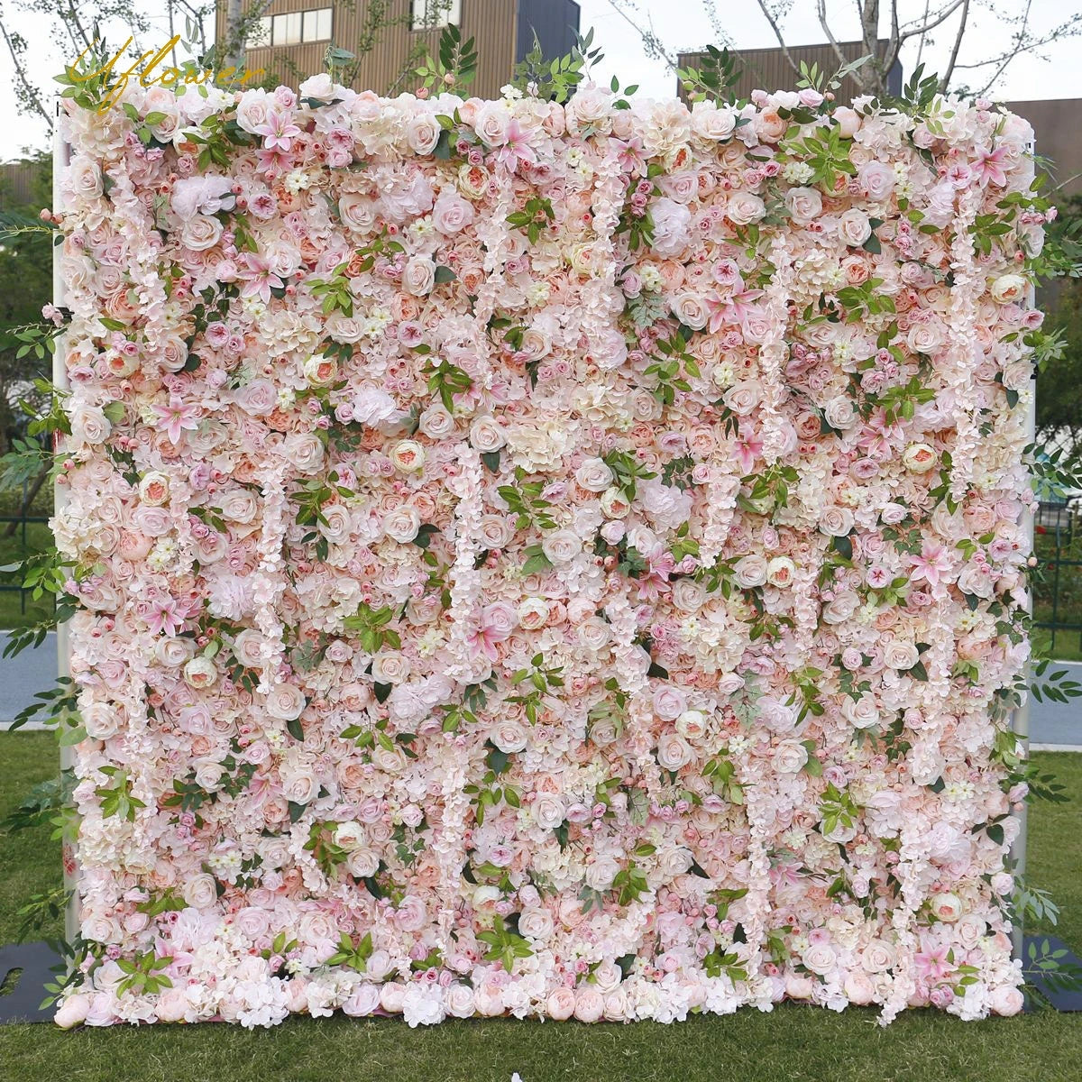 Wedding Green Pink Rose Artificial Flower Wall