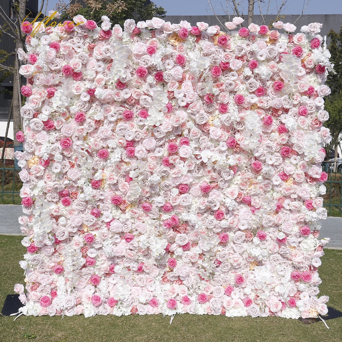 Wedding White Pink Rose 5D Artificial Flower Wall