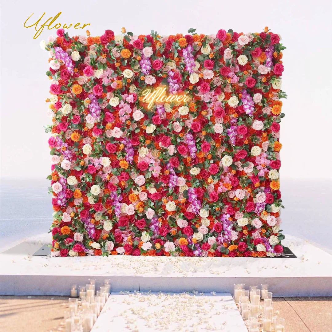 Wedding Red Rose 5D Artificial Flower Wall Backdrop