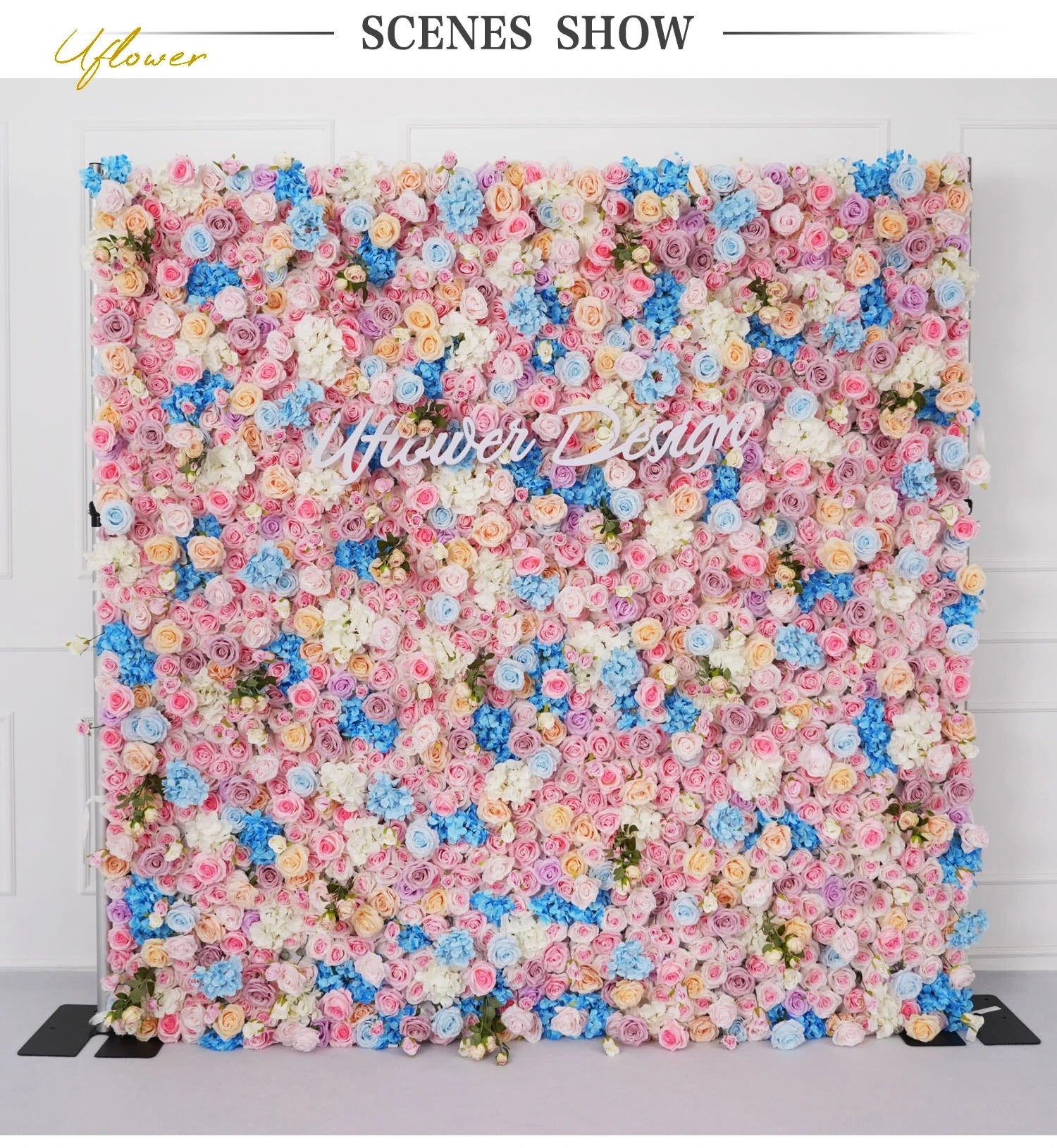 Pink Blue 5D Rose Artificial Flower Wall Backdrop