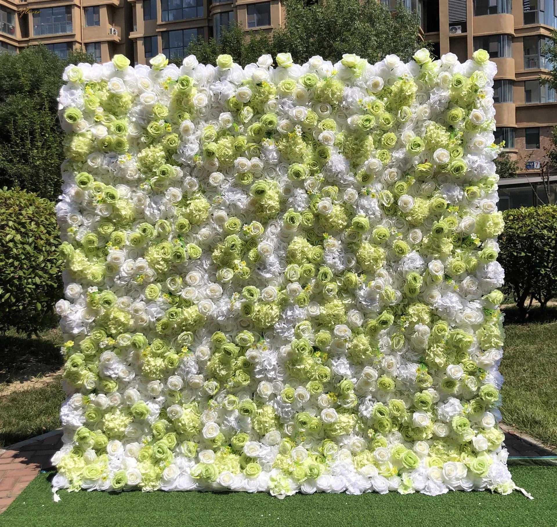 Wedding Green White Rose 5D Artificial Flower Wall