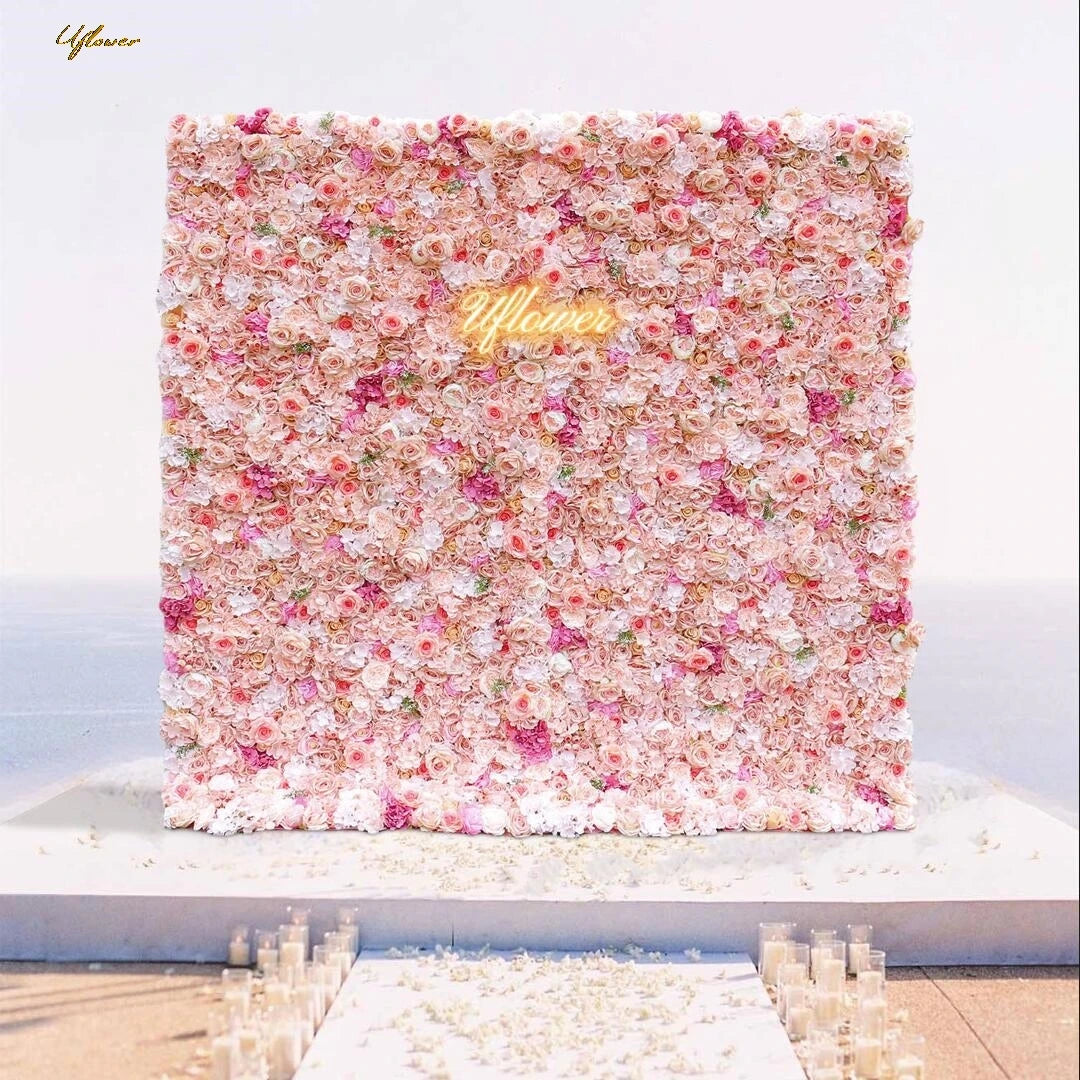 Wedding Pink Rose 5D Artificial Flower Wall