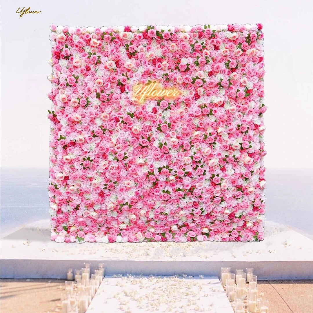 Wedding White Pink Rose 5D Artificial Flower Wall Backdrop