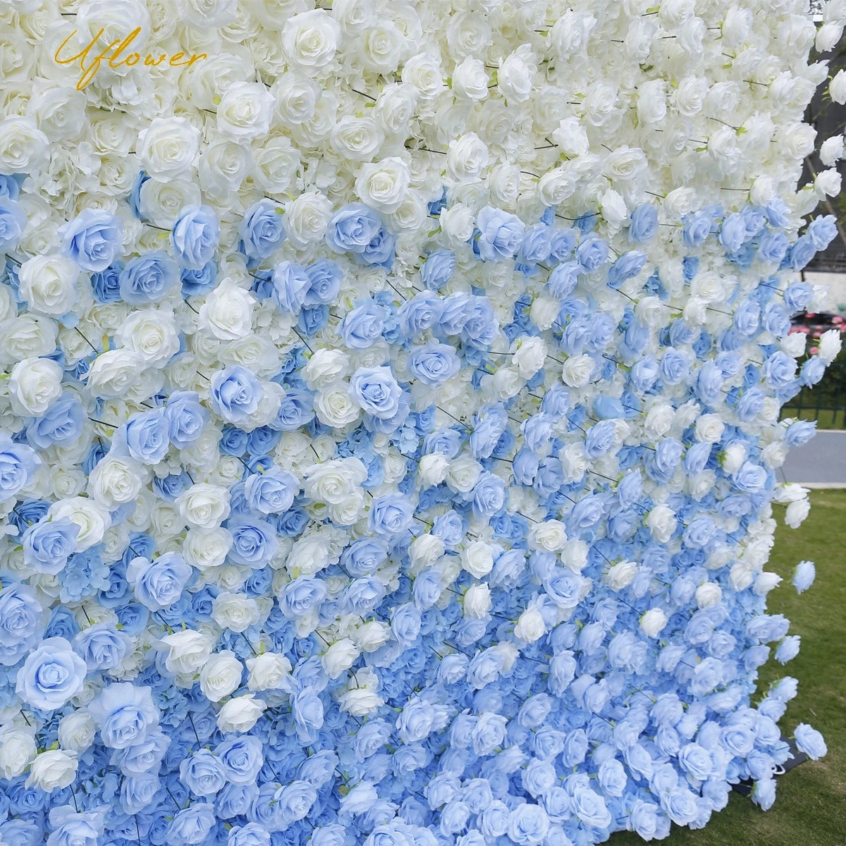 5D Luxury Blue And White Gradient Rose Artificial Flower Wall