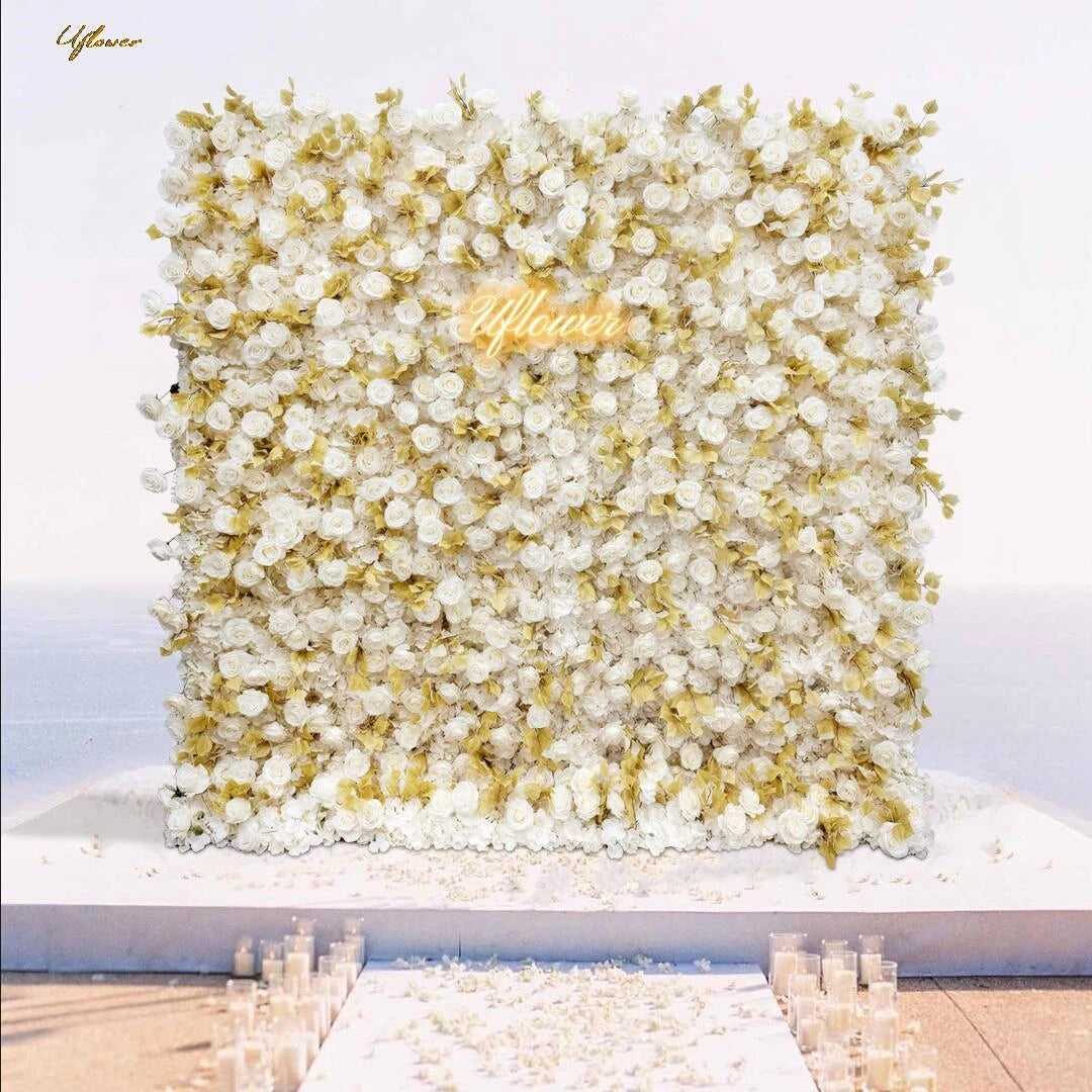 Wedding Yellow White Rose 5D Artificial Flower Wall Backdrop