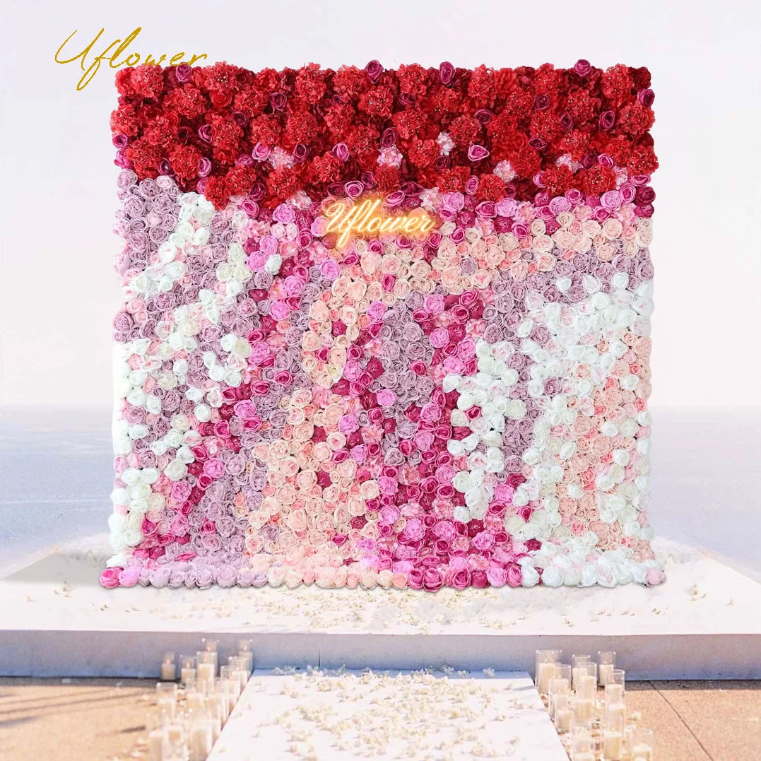 Wedding Red Purple Rose 5D  Artificial Flower Wall