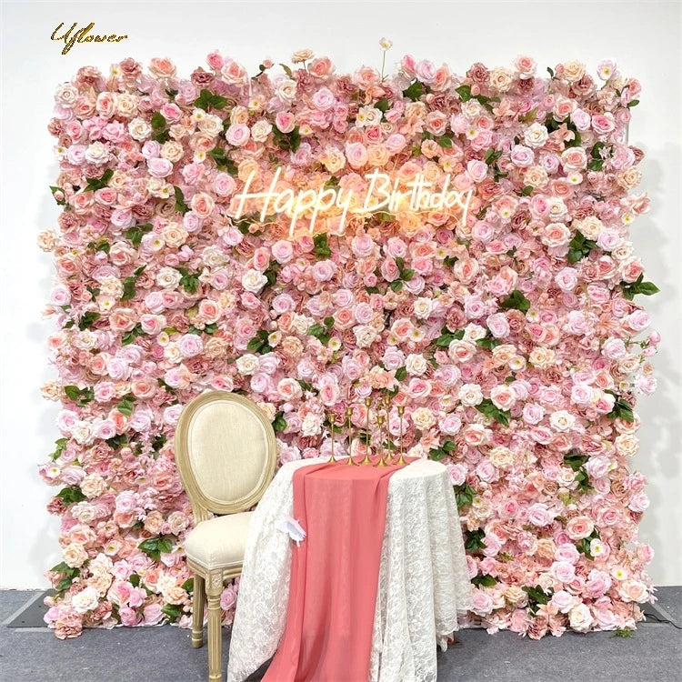 Wedding Pink Purple Rose 5D Artificial Flower Wall