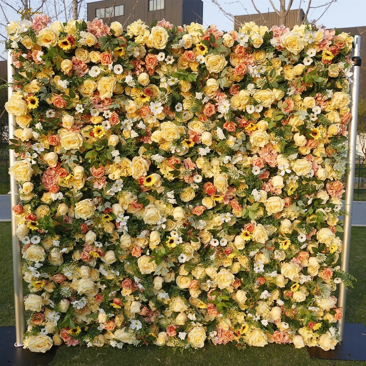 Wedding Yellow Green Rose Artificial Flower Wall