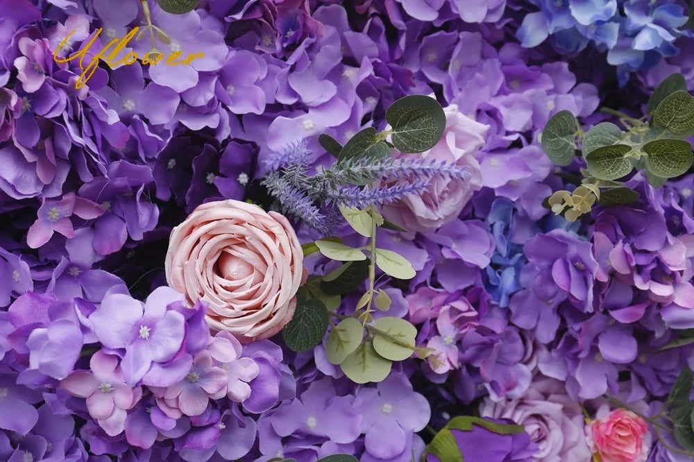 Purple Roses 5D Hydrangea Artificial Flower Wall