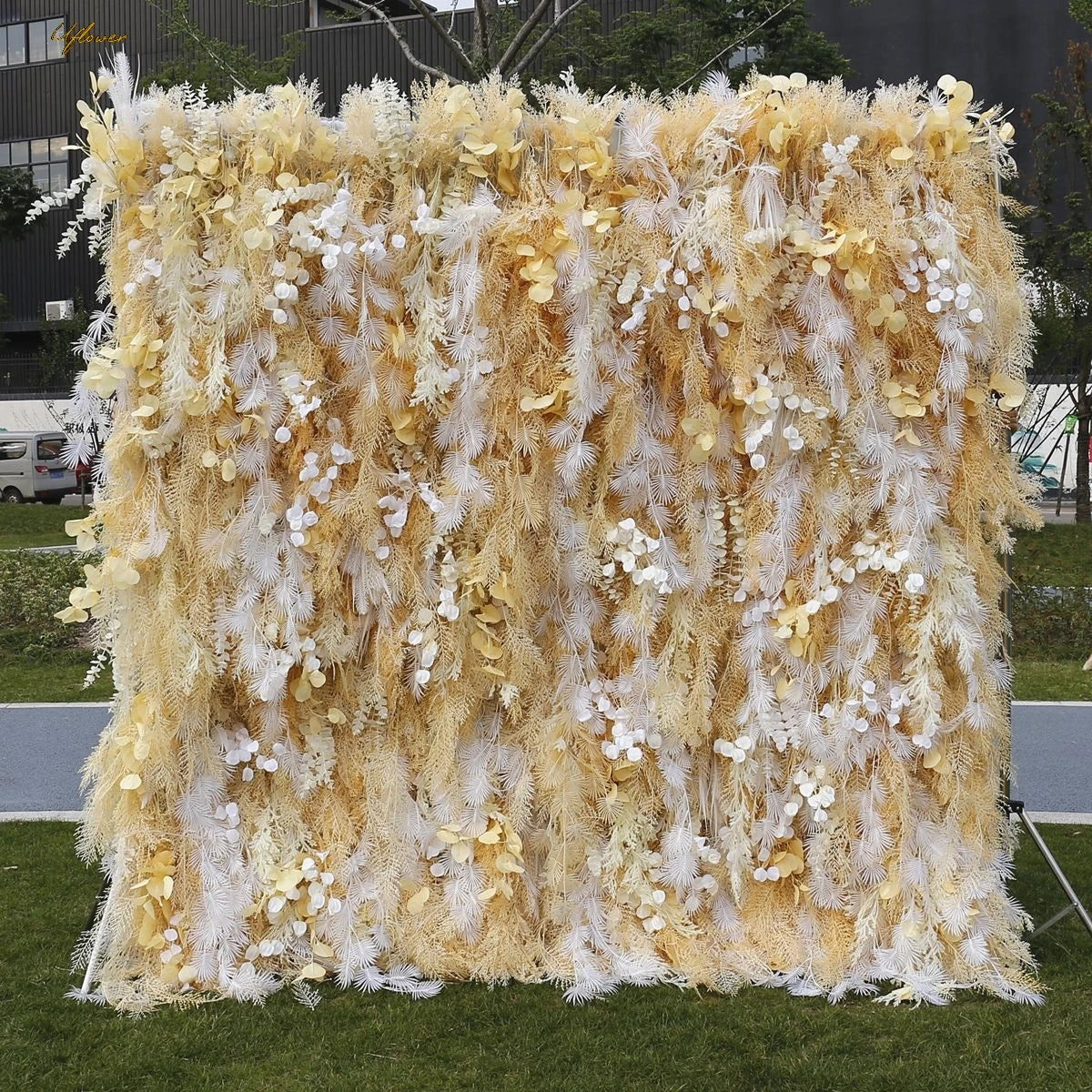 Wedding Yellow White Feather Artificial Flower Wall