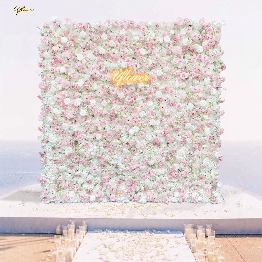 Wedding Pink White Rose 5D Artificial Decorative Flower Wall